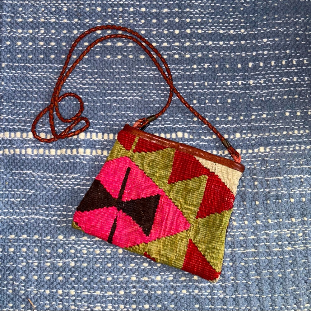 Wool, Leather Kilim Turkish Crossbody